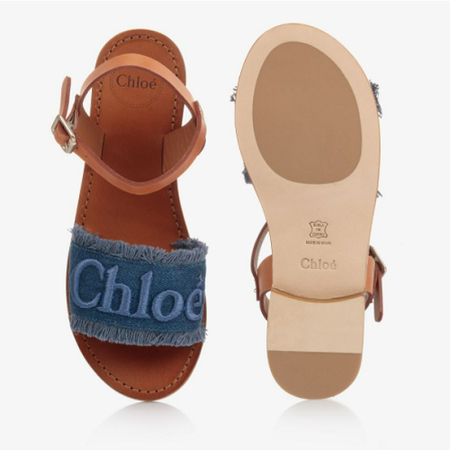 22SS Chloé Teen Blue Logo Denim Sandals