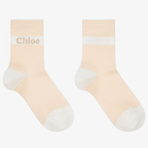 22SS Chloé Girls Pink Logo Cotton Socks